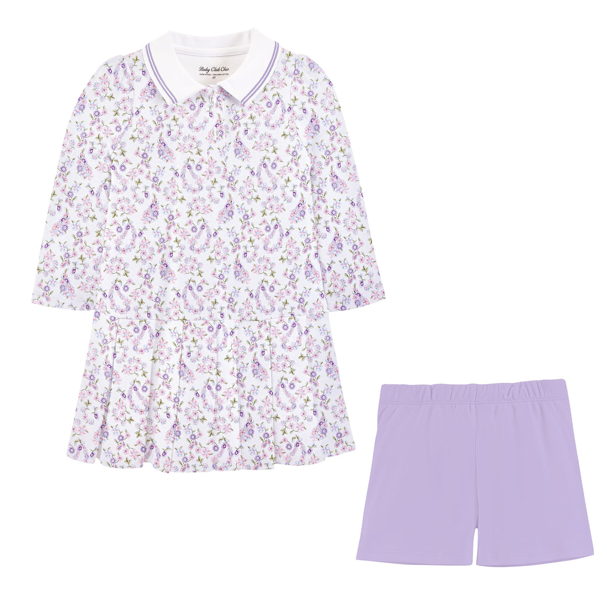 BABY CLUB CHIC - Paisley Romance Pima Cotton Long-Sleeve Dress W/Striped Collar & Short Set