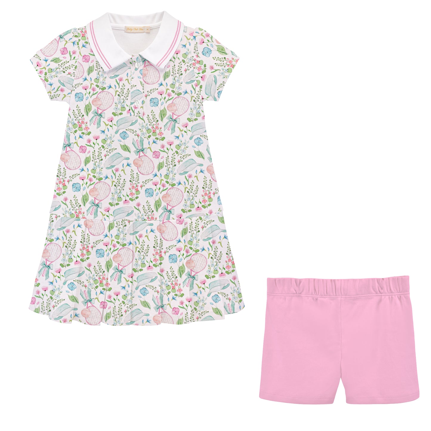 BABY CLUB CHIC - Tennis twirls printed dress w/striped collar