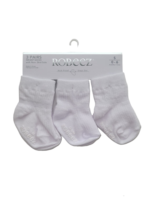 ROBEEZ - 3 Pairs white infant socks with non-skid sole