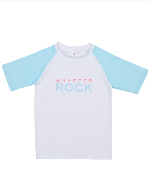 SNAPPER ROCK - Lt Blue Sleeve Sustainable SS Rash Top