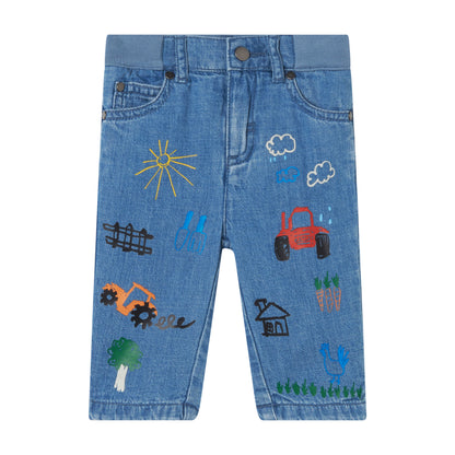 STELLA MCCARTNEY - Baby Boy Denim Pants With Farm Print