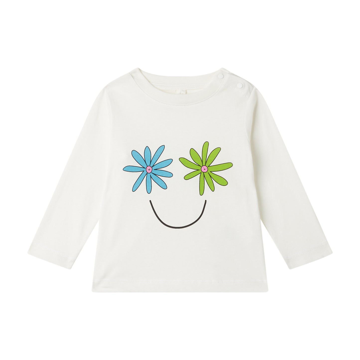 STELLA MCCARTNEY - Baby Girl LS Tee W/ Flower Smiley Face Print