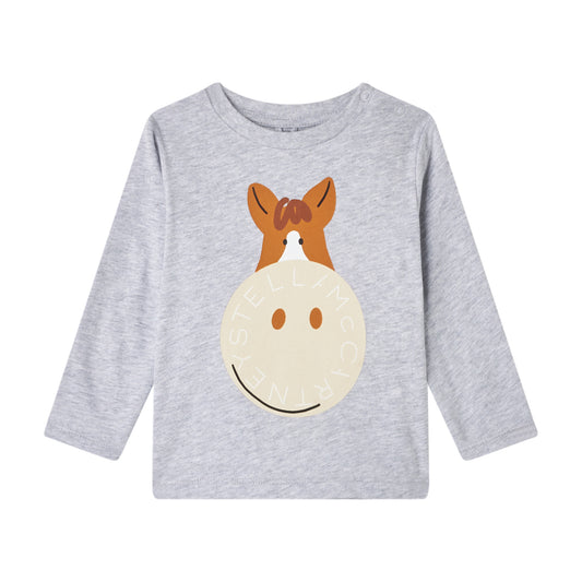 STELLA MCCARTNEY - Baby Boy LS Tee W/ Horse Logo Disk Print