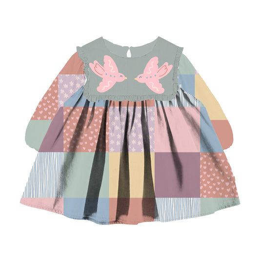 STELLA MCCARTNEY - Baby Girl LS Patchwork Dress With Bird Patch