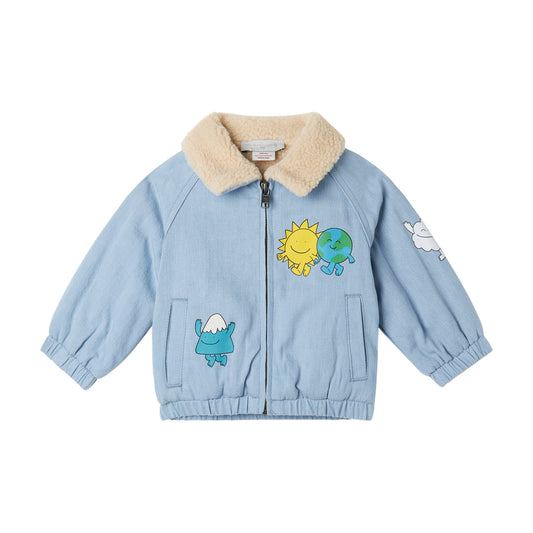 STELLA MCCARTNEY - Baby Boy Denim Jacket With Stay Earthy Gang Print