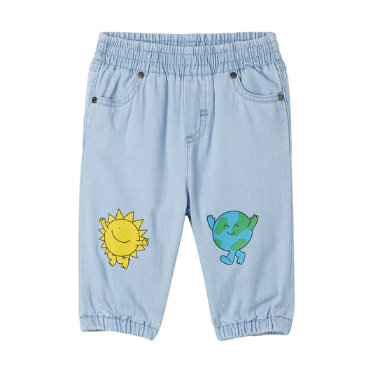 STELLA MCCARTNEY - Baby Boy Denim Pants With Stay Earthy Gang Print
