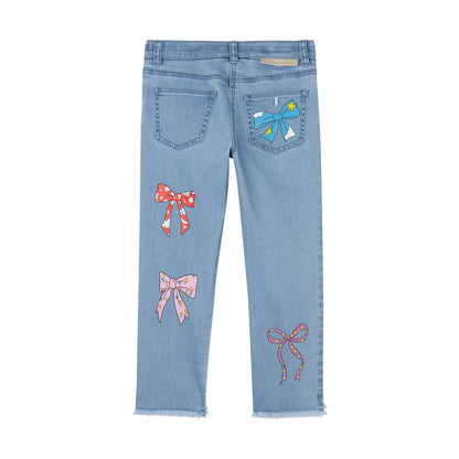 STELLA MCCARTNEY - Girl Denim Pants With Multicolor Bows Print