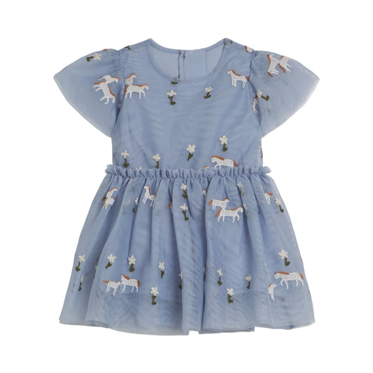 STELLA MCCARTNEY - Baby Girl SS Tulle Dress With Horse Flower Embroidery