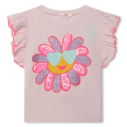BILLIEBLUSH -   Flouny Sleeve Tee W/ Flower Graphic -Light Pink