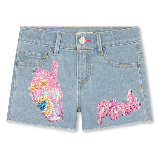 BILLIEBLUSH - Denim Shorts W/Cat Milkshake Patch