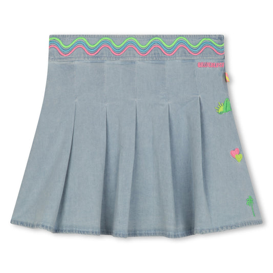 BILLIEBLUSH - Pleated Denim Skirt W/ Rickrack Embroidery On Waist