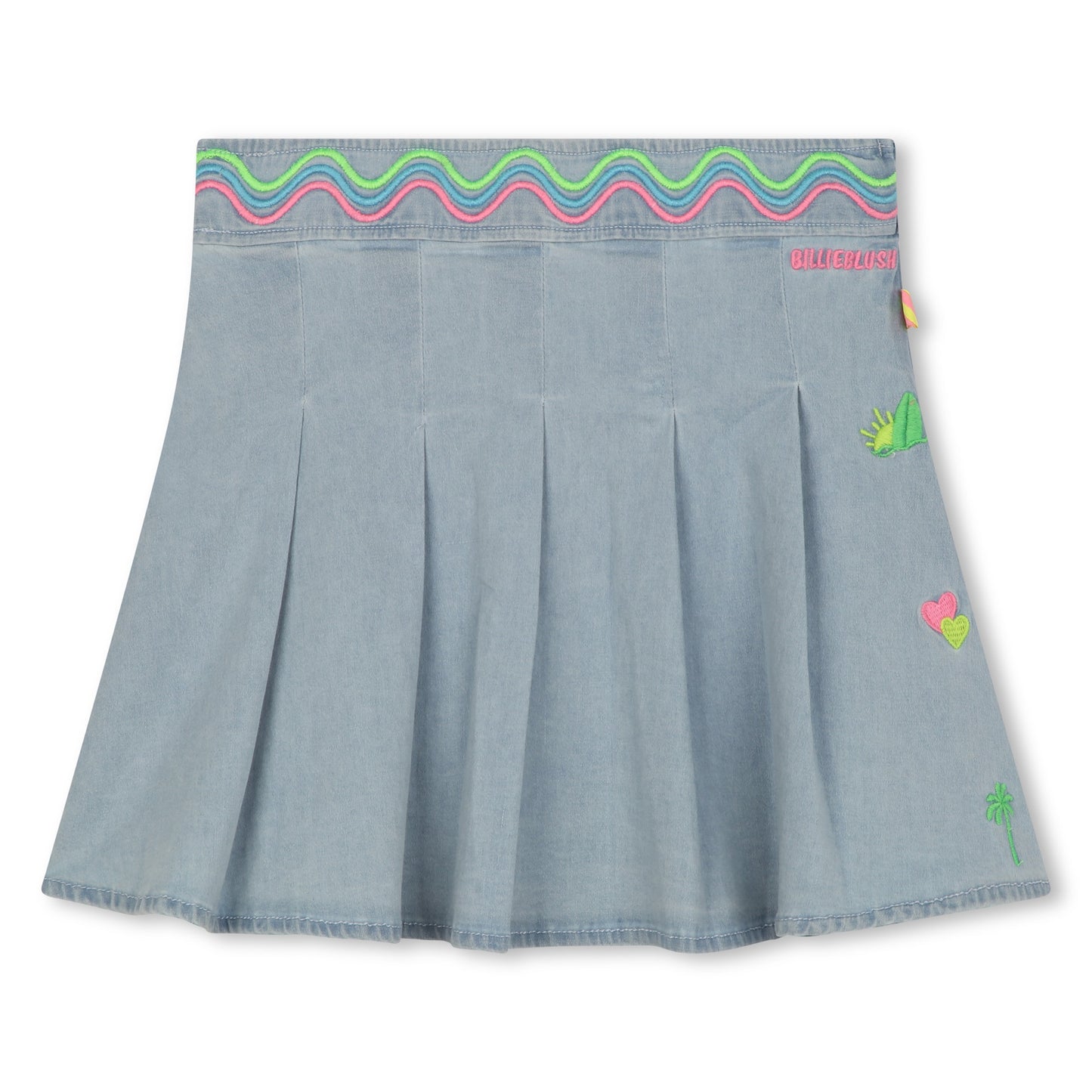 BILLIEBLUSH - Pleated Denim Skirt W/ Rickrack Embroidery On Waist