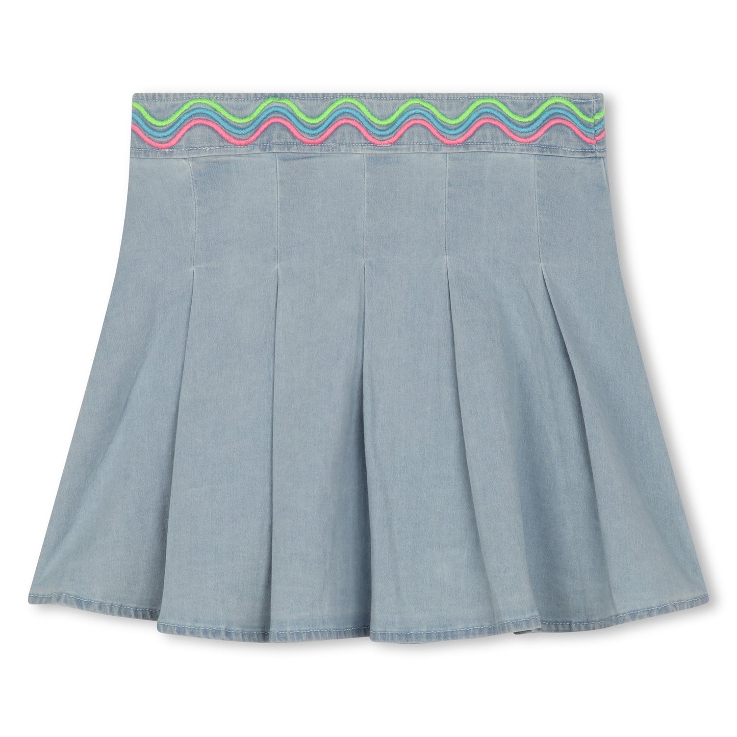 BILLIEBLUSH - Pleated Denim Skirt W/ Rickrack Embroidery On Waist