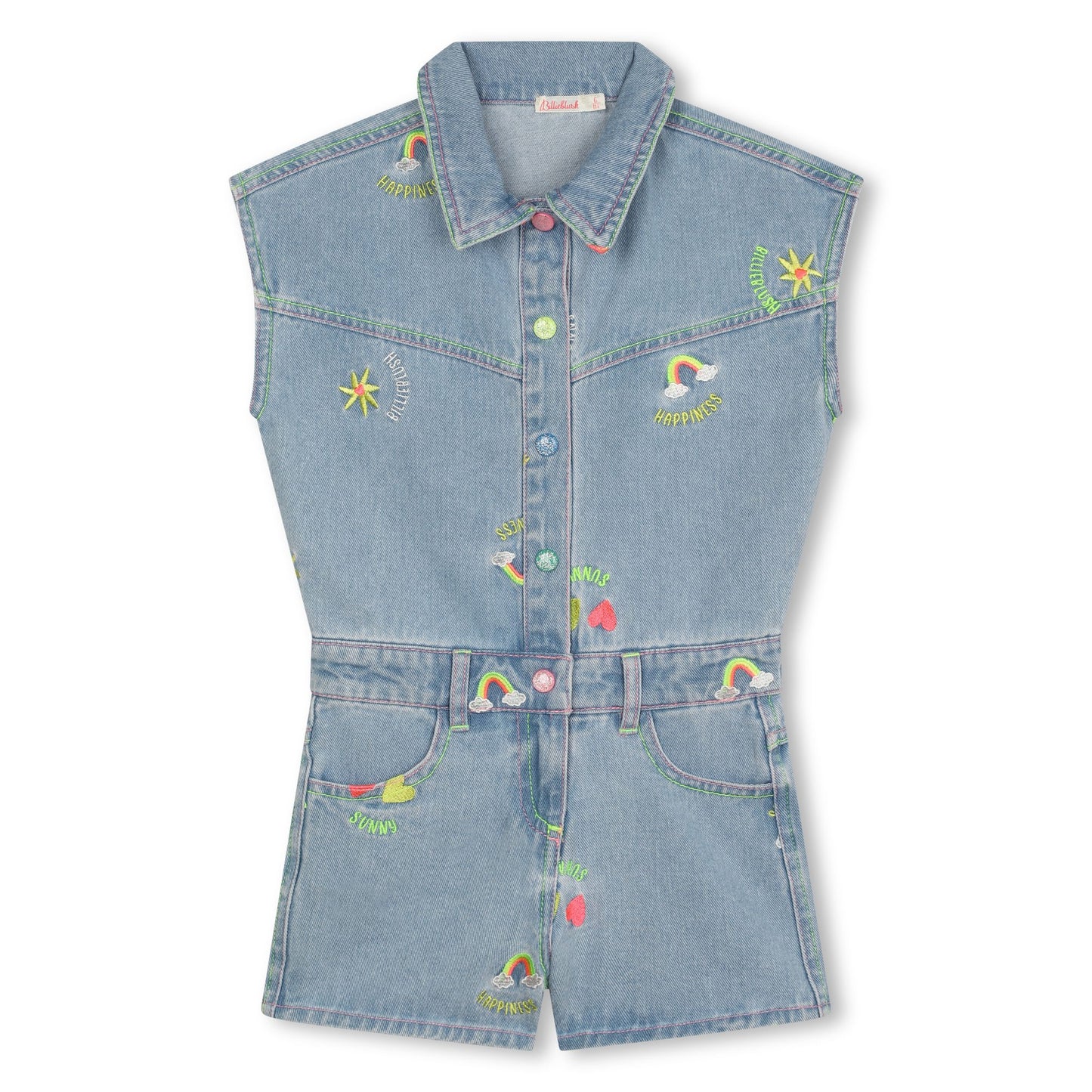 BILLIEBLUSH - Denim Shortall w/ Allover Flower Embroidery