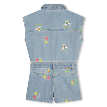 BILLIEBLUSH - Denim Shortall w/ Allover Flower Embroidery
