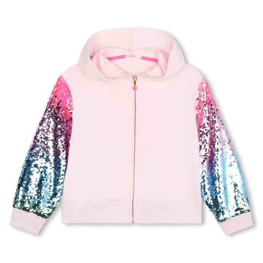 BILLIEBLUSH - Hooded Zip Up Sweatshirt With Sequin Sleeves