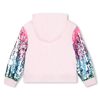 BILLIEBLUSH - Hooded Zip Up Sweatshirt With Sequin Sleeves