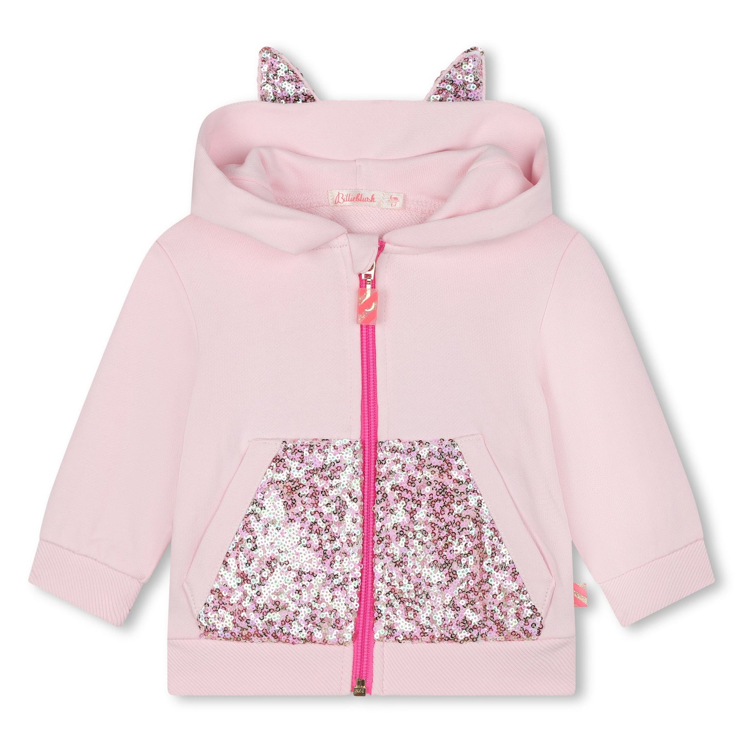 BILLIEBLUSH - ZIP UP CARDIGAN WITH EARS ON HOOD & SEQUIN POCKETS