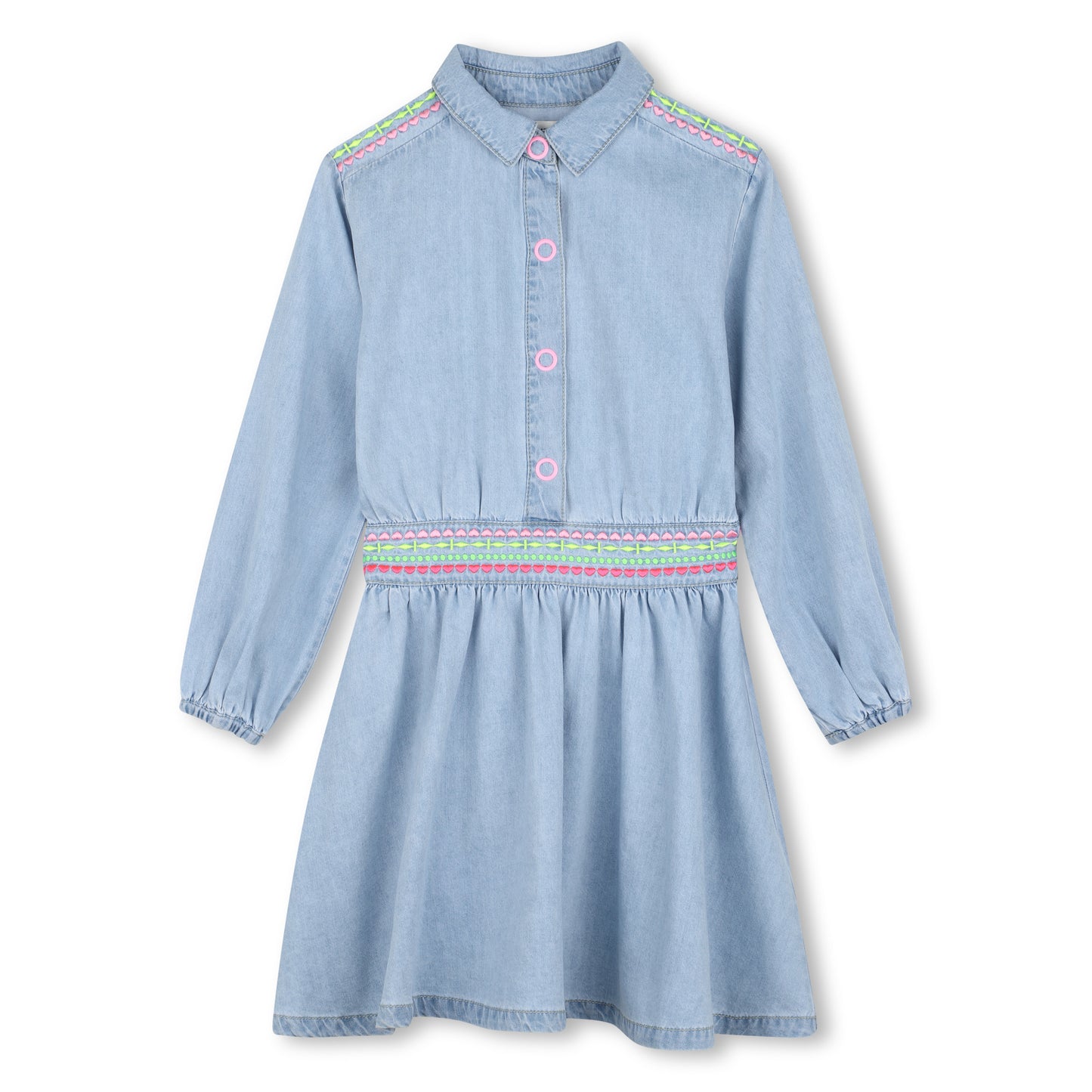 BILLIEBLUSH - Girls Light Denim LS Dress With Collar