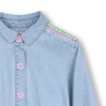 BILLIEBLUSH - Girls Light Denim LS Dress With Collar