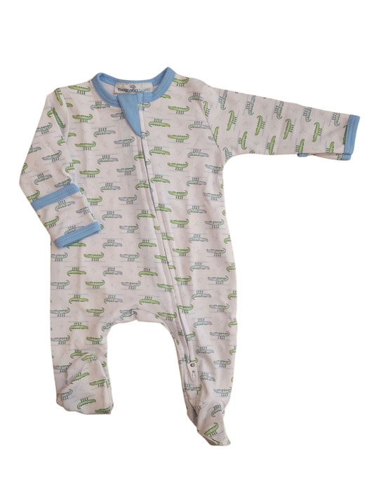 MAGNOLIA BABY - Alligator Pie Printed Zipper Footie - L Blue