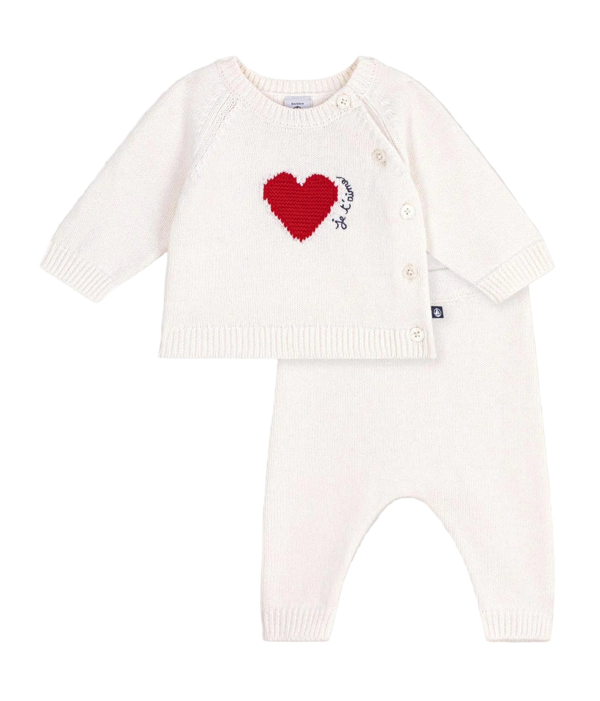 PETIT BATEAU - Baby 2 Pc Knit Set Sweater With Heart And Pants