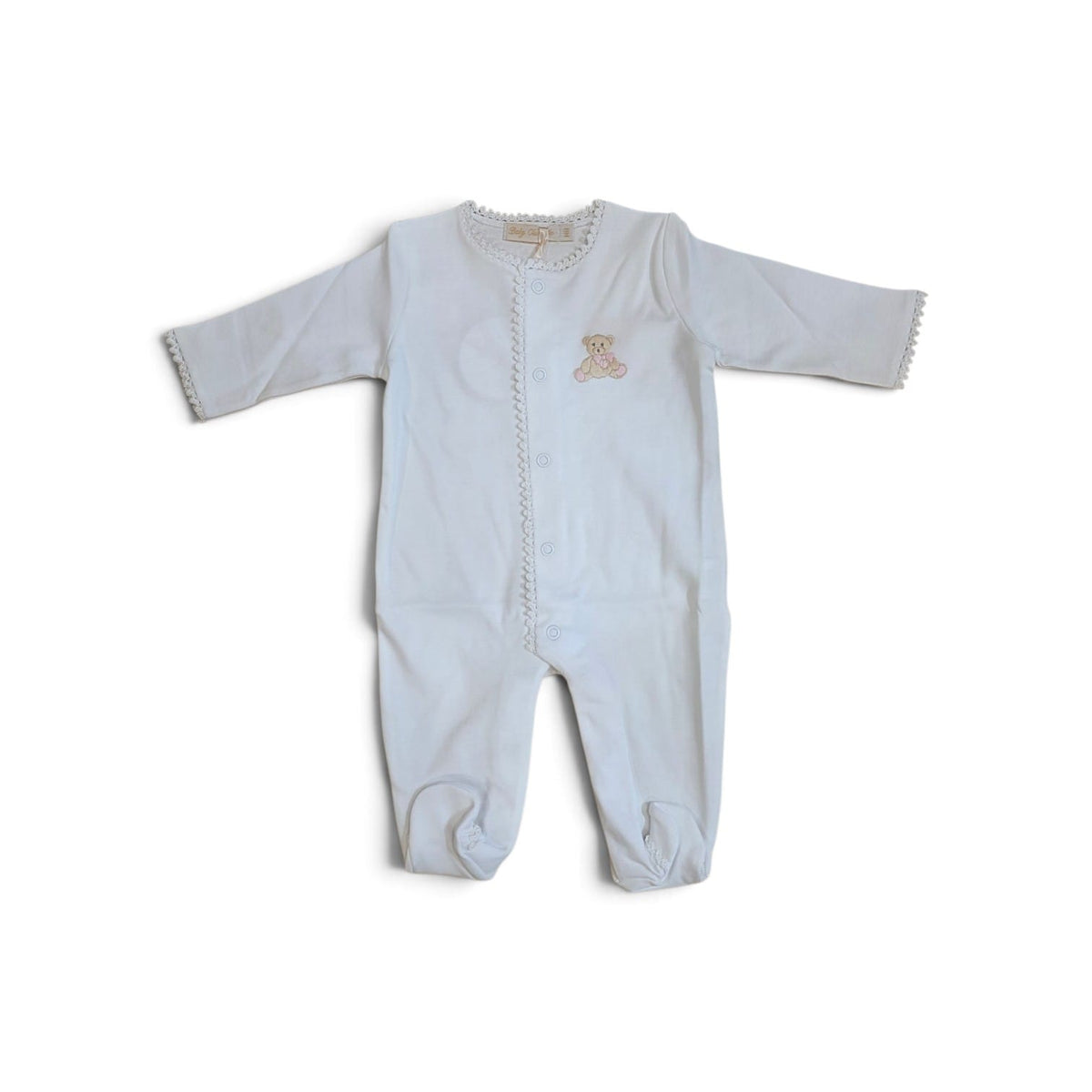 BABY CLUB CHIC - Pink Embroidered Pima Footie W Crochet Trim