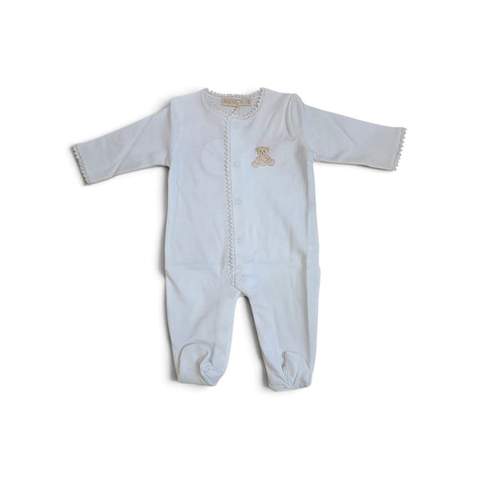 BABY CLUB CHIC - Pink Embroidered Pima Footie W Crochet Trim
