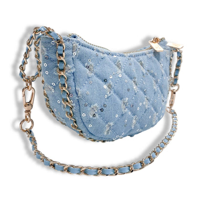 DOE A DEAR -  Denim Crescent Purse - Dark Blue