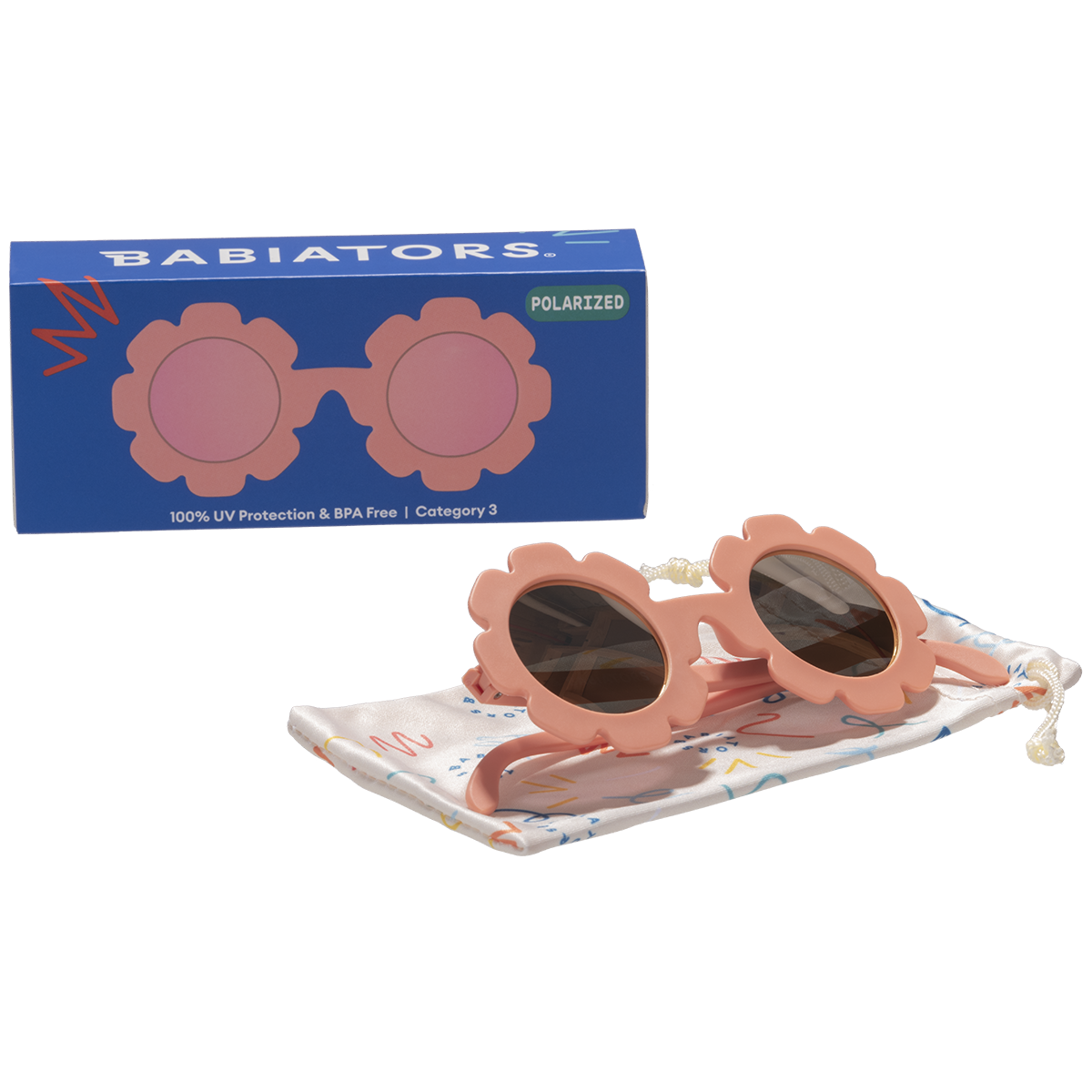 Peachy Keen Polarized Flower Sunglasses with Mirrored Lens