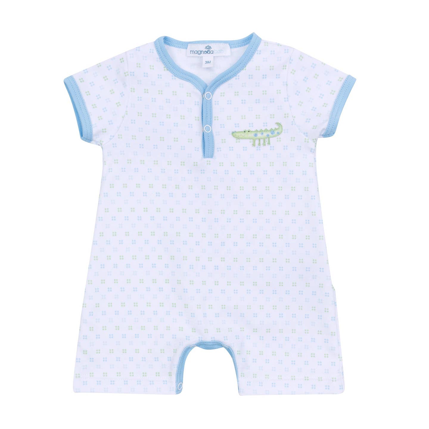 MAGNOLIA BABY - Alligator Pie Embroidered Short Playsuit - L Blue