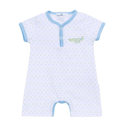 MAGNOLIA BABY - Alligator Pie Embroidered Short Playsuit - L Blue