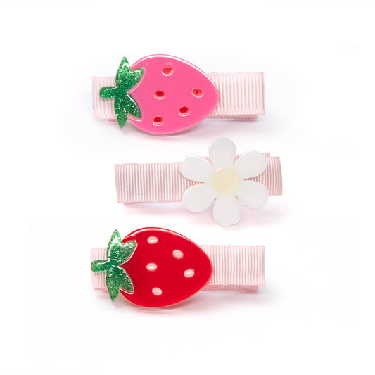 LILIES & ROSES - Strawberry Daisy Pink and Red Hair Clips