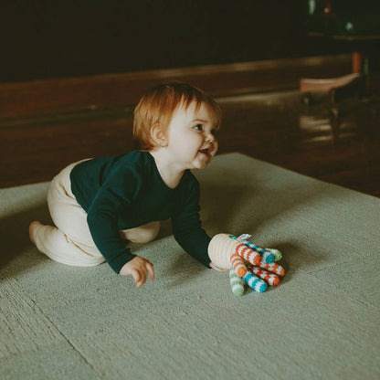 Rainbow Octopus Baby Rattle – Handmade Organic Cotton Toy