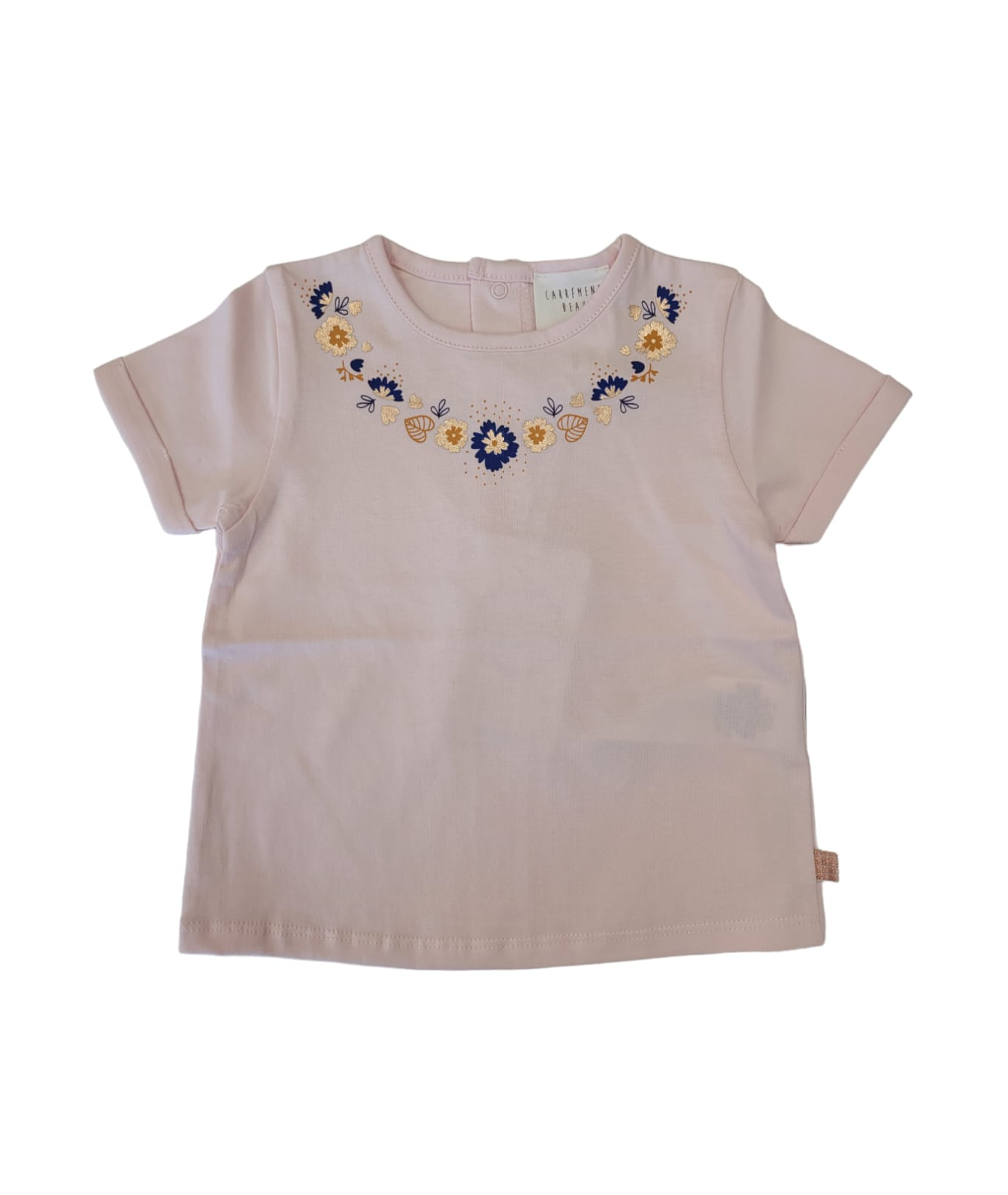 CARREMENT BEAU - Girls SS Jersey Tee w/ Floral Print Around Neckline