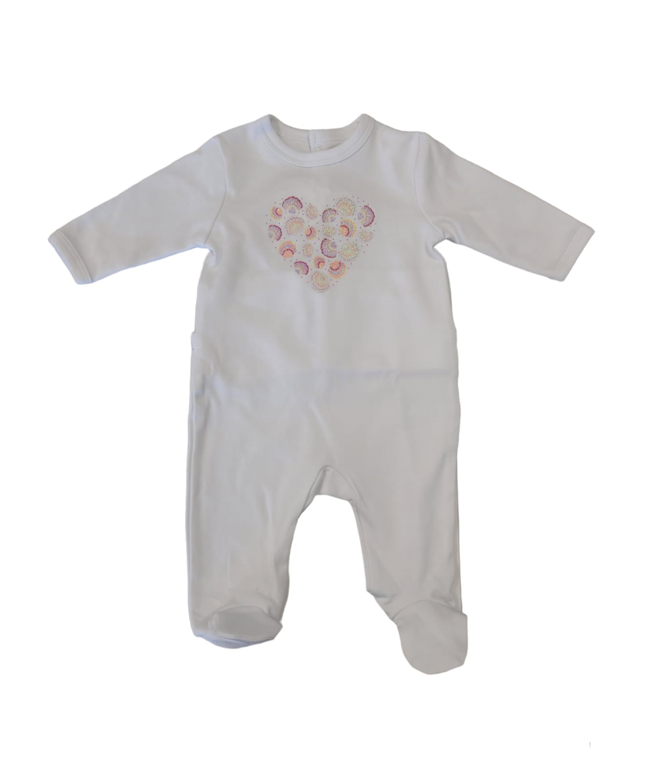 CARREMENT  BEAU - Newborn Backsnap Footie With Seashell Heart Graphic