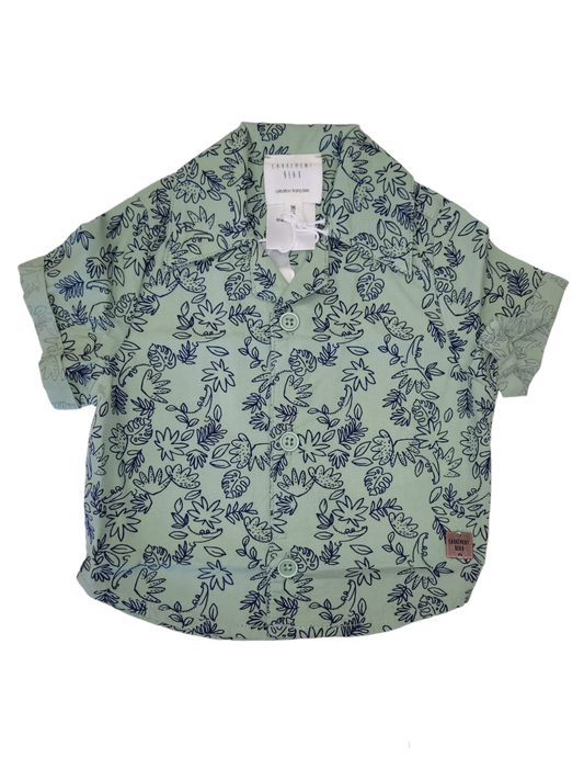 CARREMENT BEAU - Boy SS Poplin Shirt W/ Allovr Leaf Pattern