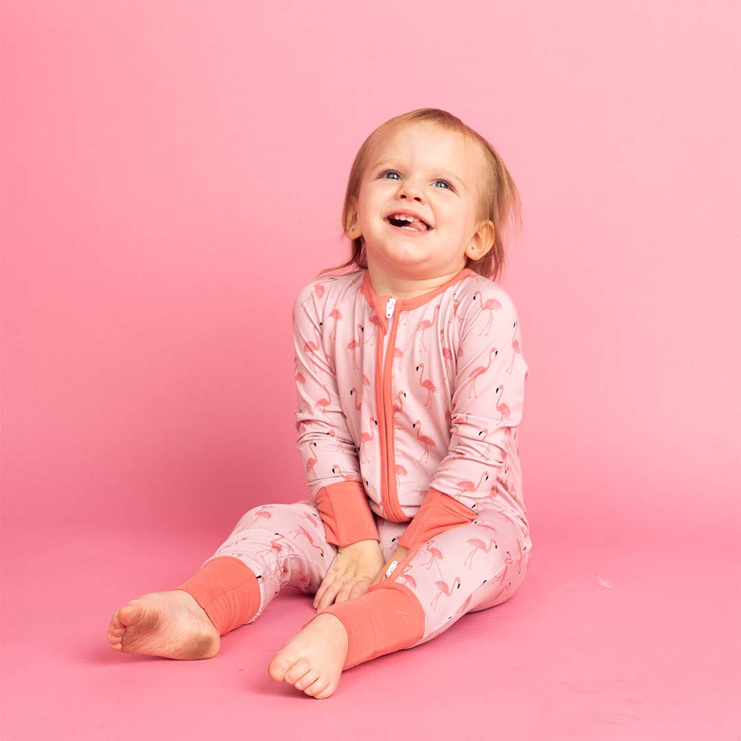 EMERSON AND FRIENDS- Fancy Flamingos Pink Bamboo Baby Pajamas Convertible Sleeper