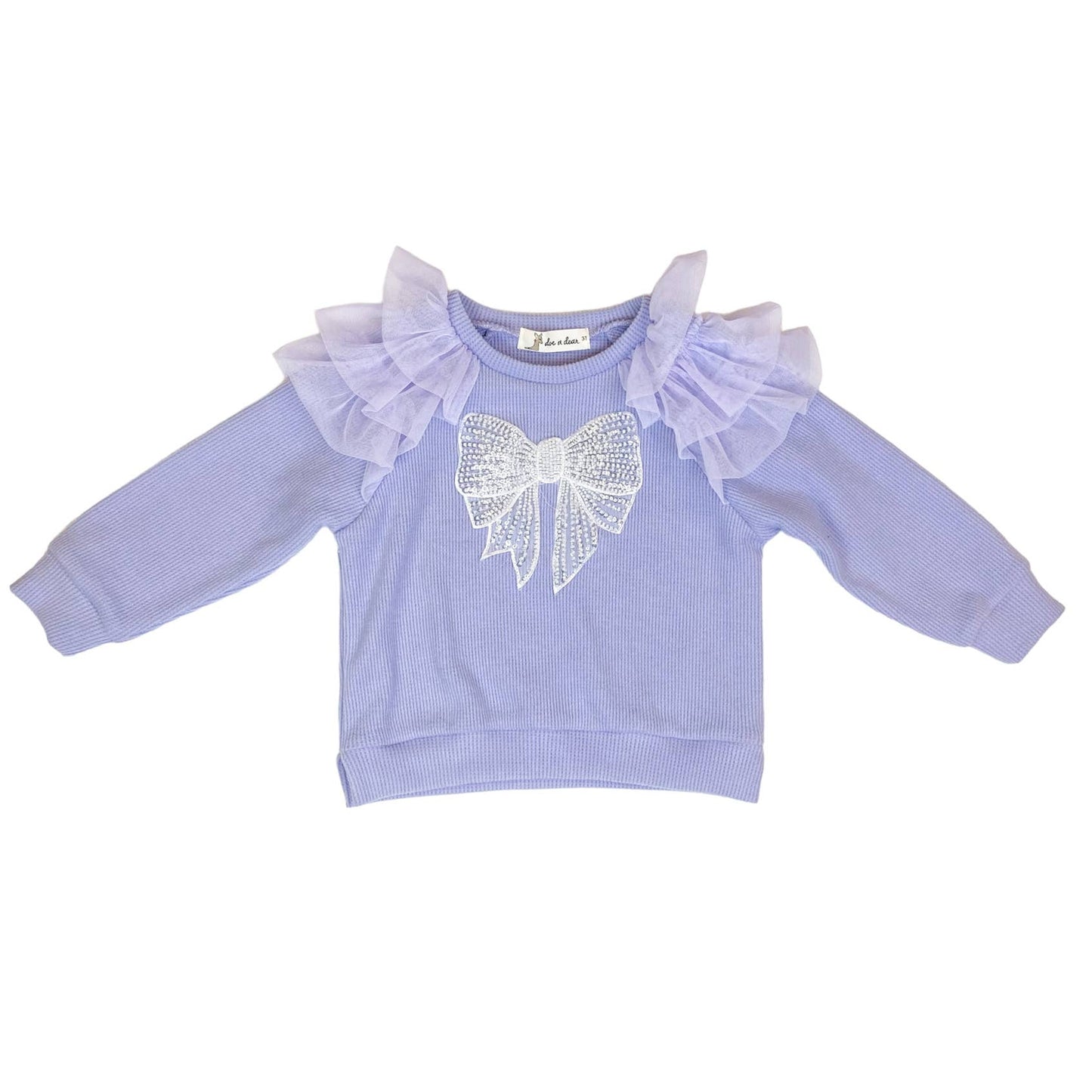 DOE A DEAR - Embellished Bowtie Top + Ruffle Trims Pants Set