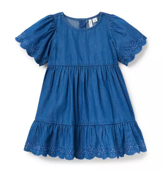 JANIE AND JACK - Embroidered Floral Chambray Dress