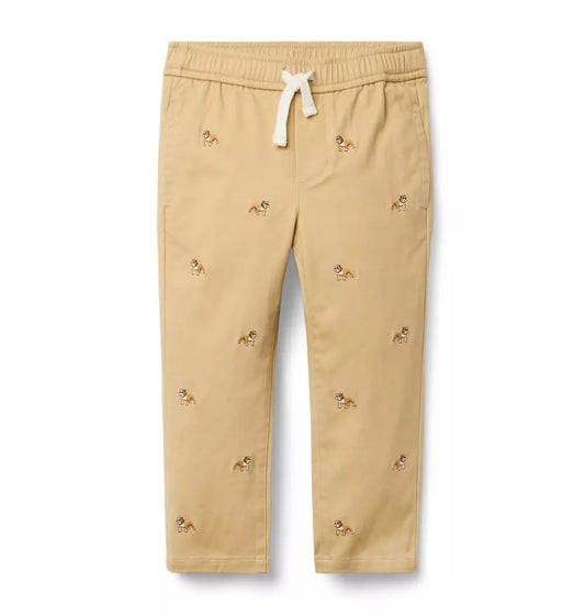 JANIE and JACK - Embroidered Bulldog Twill Jogger