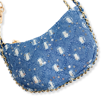 DOE A DEAR -  Denim Crescent Purse - Dark Blue