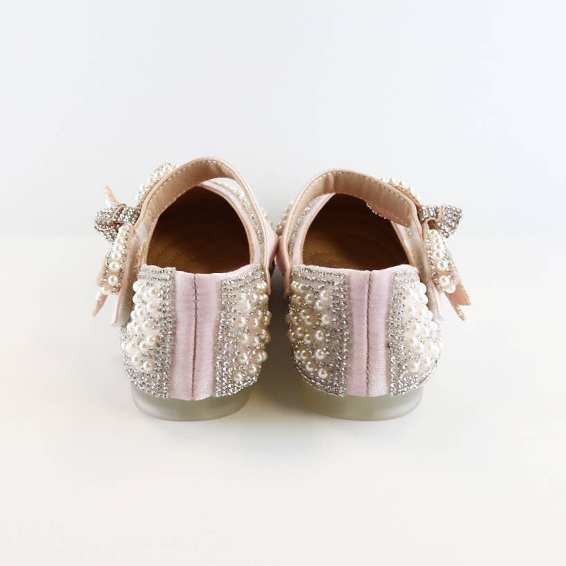 DOE A DEAR - Pink Bowtie Strap Jewel Flat Shoes