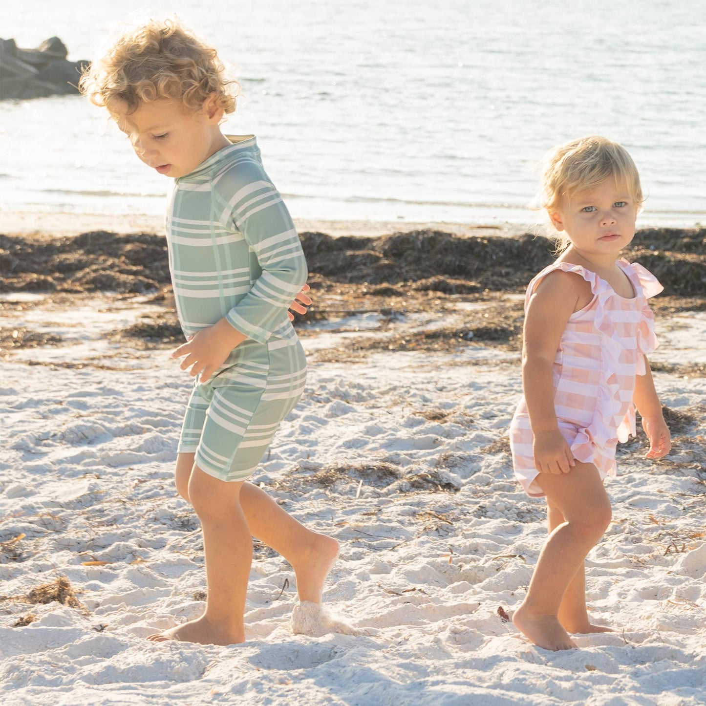 EMERSON & FRIENDS - Pink Gingham Ruffle Front One Piece Girls Swimsuit