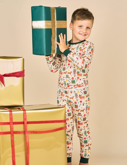 EMERSON & FRIENDS - Holiday Vintage Christmas Bamboo Kids Pajamas Toddler Set