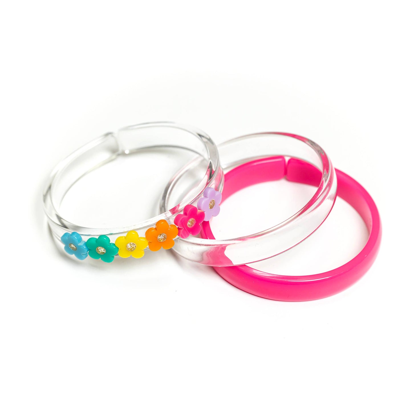 LILIES & ROSES - Bright Colors Flowers + Crystal Bangles (Set of 3)