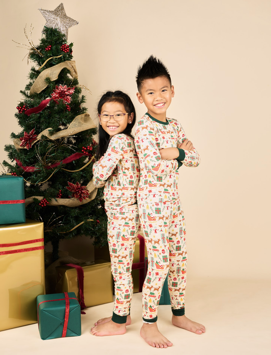 EMERSON & FRIENDS - Holiday Vintage Christmas Bamboo Kids Pajamas Toddler Set