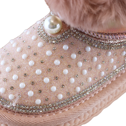 DOE A DEAR - Pink Handcraft Rhinestone & Pearl Furry Boot