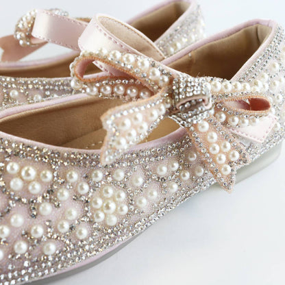DOE A DEAR - Pink Bowtie Strap Jewel Flat Shoes