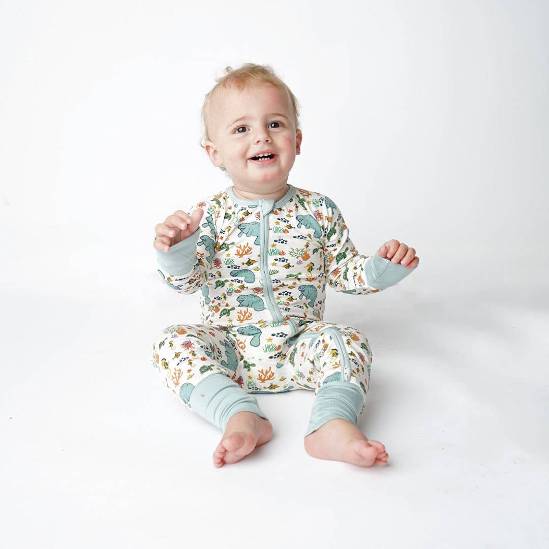 EMERSON AND FRIENDS- Manatee Bamboo Baby Pajamas Convertible Romper